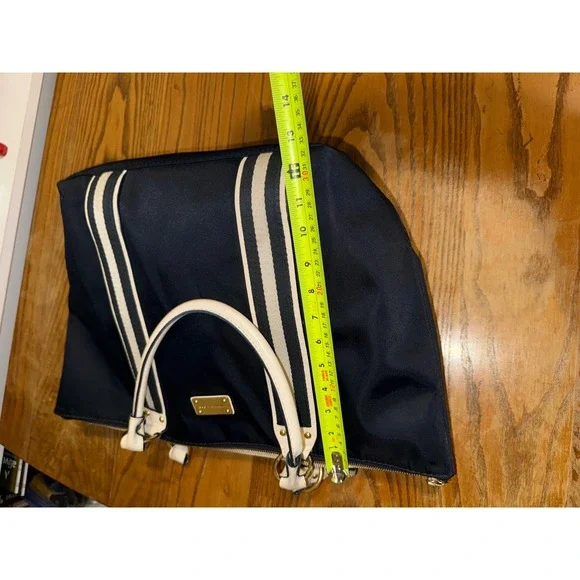 Michael Kors Navy Blue Nylon Tote Bag with Cream Leather Trim and Gold Hardware - Picture 10 of 15